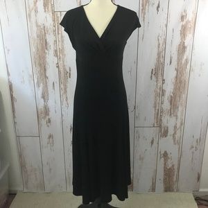 Glamour Black Vneck Stretch Midi Dress